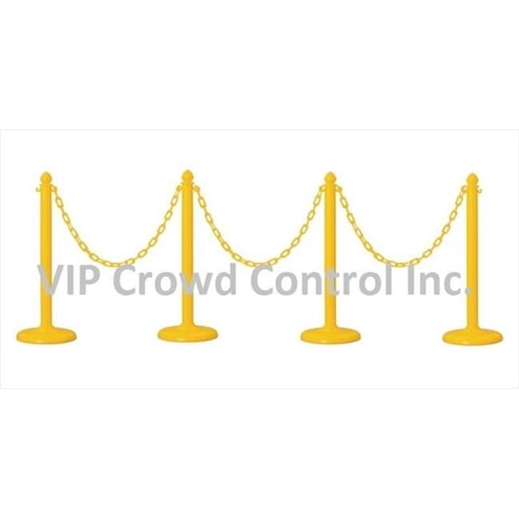VIP Crowd Control 1841-4-32 14 in. Flat Base Plastic Stanchions - 32 ft. Chain- Yellow- 4 Piece