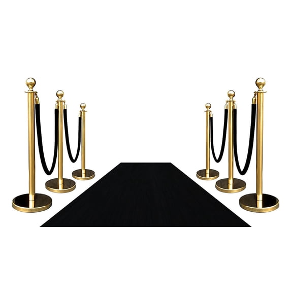 Vip Ropes Black VIP Crowd Control, 6 Gold Crown Rope Stanchions + 4 Black Velour Ropes ...