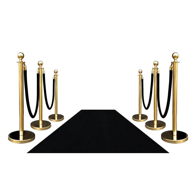 Vip Rope With Stand VIP Crowd Control, 6 Gold Crown Rope Stanchions + 4 Black Velour Ropes ...
