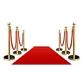 thumbnail image 1 of VIP Crowd Control, 6 Gold Crown Rope Stanchions + 4 Red Velour Ropes + 1 pc of 3' x 10' Red Carpet, 1 of 5