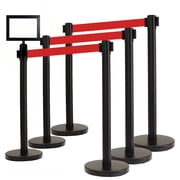 VIP Crowd Control, 6 Retractable Belt Stanchions with Red Belt + 1 Landscape Sign Frame Combo
