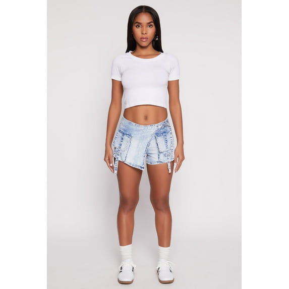 Womens VIP Denim Asymmetrical Wrap Front Cargo Skort
