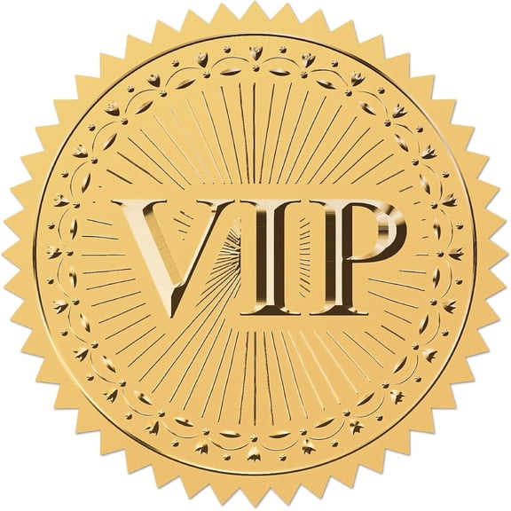 VIP Foil Embossed Stickers 2" Self Adhesive Envelopes Seals Round Labels for Award Wedding Invitation Graduation Corporate Diplomas Wrapping Decor