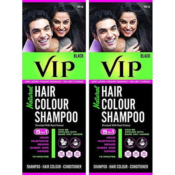 VIP HAIR COLOUR SHAMPOO (Black, Pack of 2)