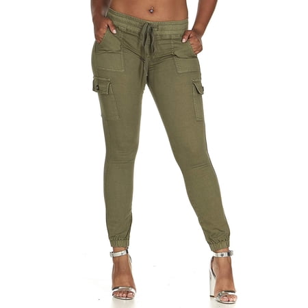 VIP JEANS CG Collection Cargo High Waisted Jogger Skinny Drawstring Light Green Plus Size 2XL