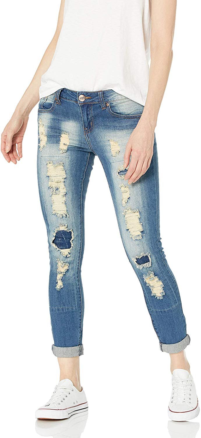VIP JEANS Jeans for Teen Girls Distressed Skinny Ripped Jeans Slim Fit Stretchy Medium Blue Wash Junior Size 9 - image 1 of 2