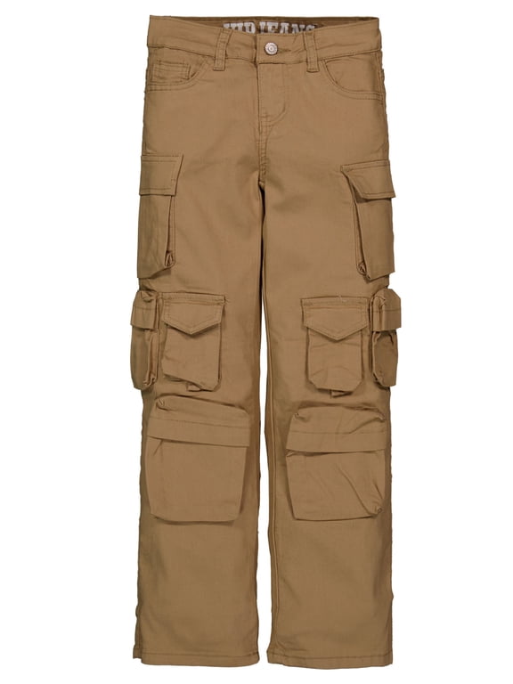 Girls' Wide-Leg Cargo Pants with Graphic Patch Color: khaki Size: 7