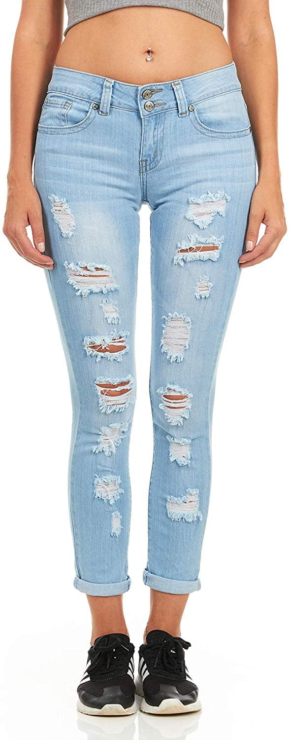 VIP Jeans Juniors plus destroyed ripped distressed raw hem skinny jeans for Teen Girls Walmart