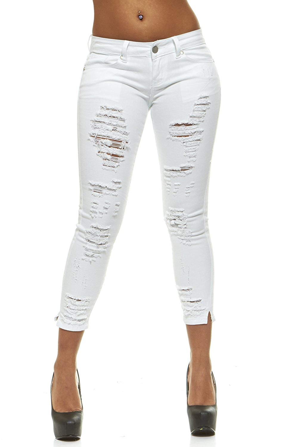 VIP Jeans Teen Girlss Juniors Plus Ripped Distressed Raw Hem Skinny Denim Pants Sexy White Size 5 - image 1 of 7