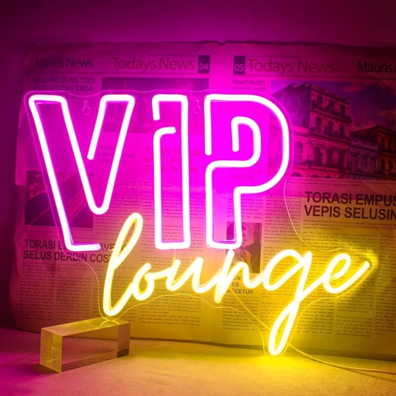 VIP Lounge Neon Signs for Wall Decor, VIP Neon Lights Signs for Room Decor, Led Light Up Sign with USB for Bar, Hotel, Cafe, VIP Room, Decoration (& yellow)