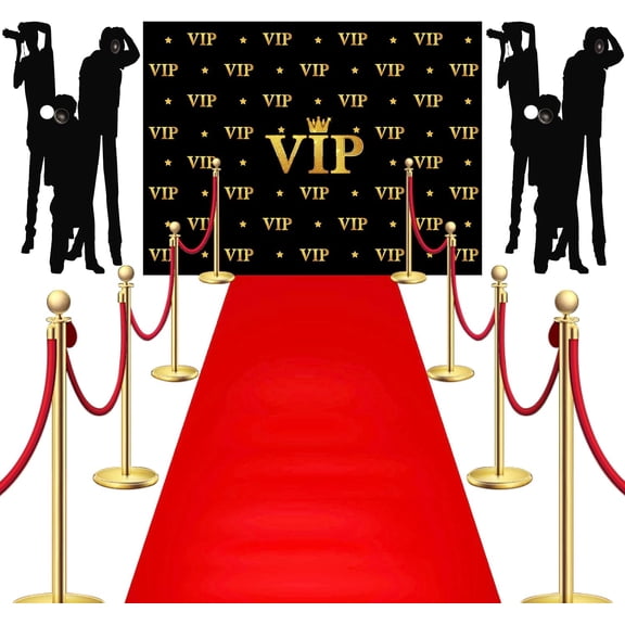 VIP Photography Backdrop Red Carpet Backdrop Film Movie Banner Paparazzi Props Party Accessory and Runner Red Carpet Runner  with Tape for Theme Party Decorations