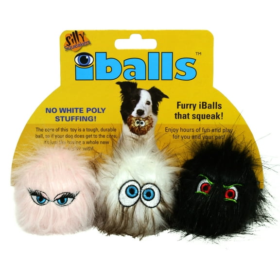 Silly Squeaker iBall Furry NO Stuff Durable Dog Toy, multipack