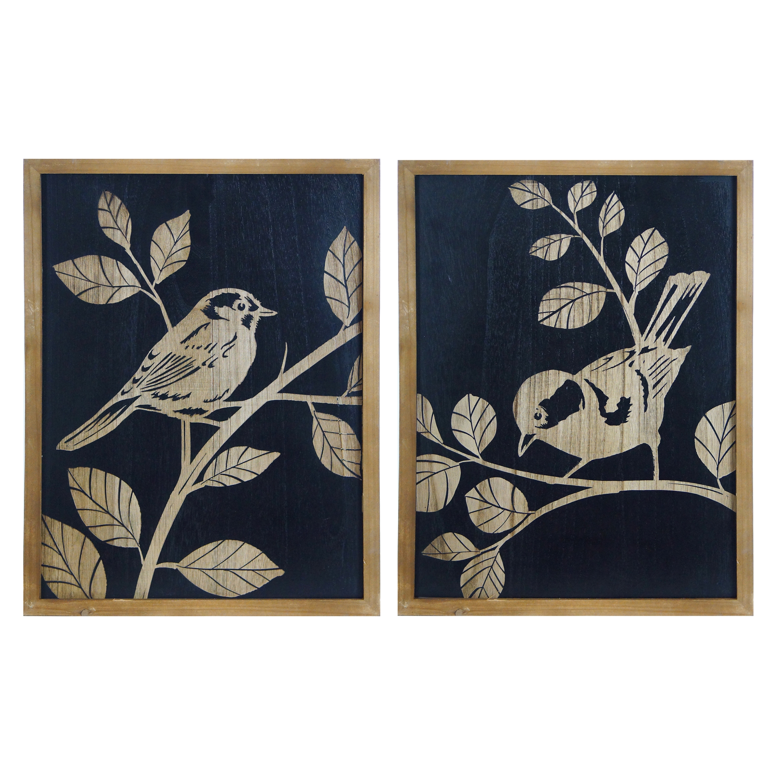 VIP Wood 15.75 in. Black Floral Bird Wall Art Set of 2 - Walmart.com