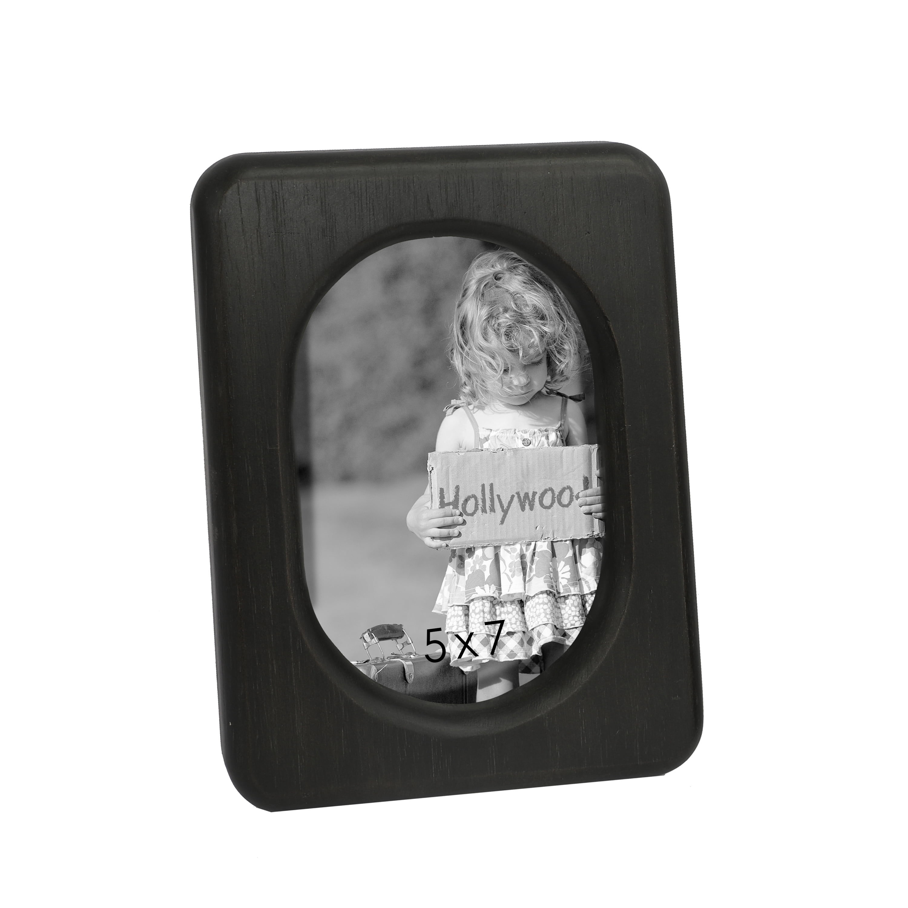 VIP Wood 8.5 in. Black Rounded 5x7 Photo Frame with Oval Opening ...