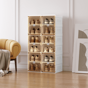 VIPBOX Portable Shoe Organizer with Clear Magnetic Doors for Entryway, Closet, Sneaker Box with 6 Layers 12 Grids