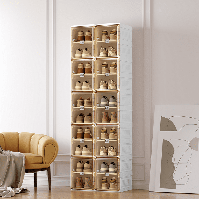 ANTBOX Portable 20-Grid Shoe Organizer with Magnetic Doors, Clear