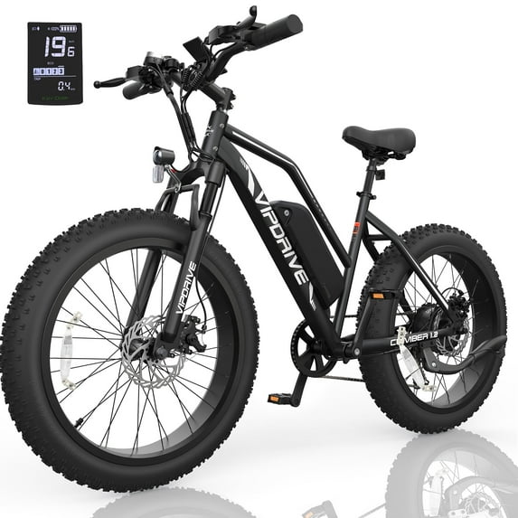 VIPDRIVE 500W Electric Bike for Adults - 26" Fat Tire eBike with 48V 13AH Battery | 25MPH & 50-Mile Range | 7-Speed Mountain eBike | UL2849 Certified ,Black