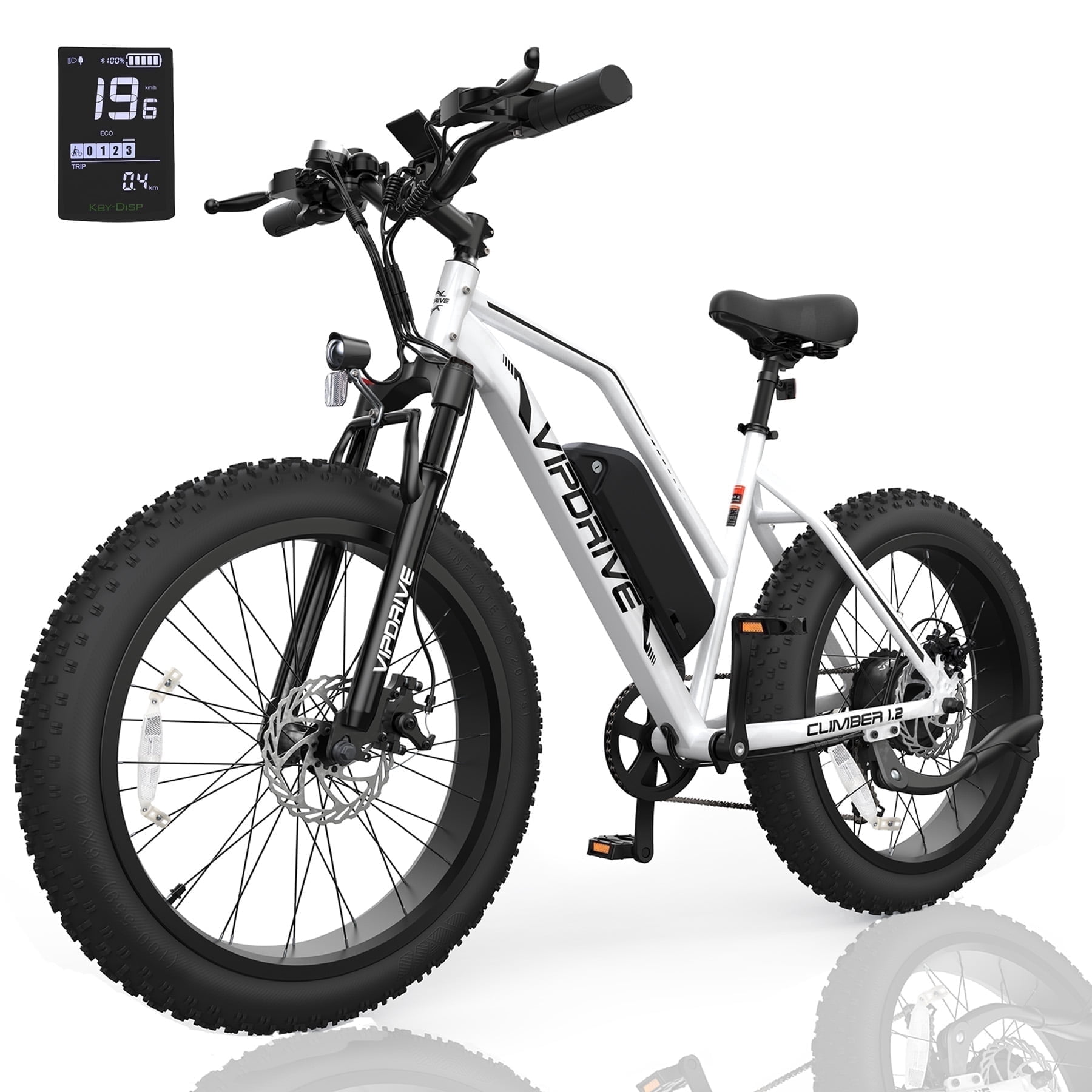 VIPDRIVE Electric Bicycle for Adults, 500W Ebike, 25MPH 50Miles Electric Mountain Bike, 26" 4.0 Fat Tire Electric Bike for Adults， with 48V 13AH Battery, 7 Speed，UL2849