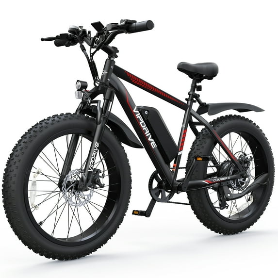 VIPDRIVE Electric Bike for Adults with 750W/500W Motor, 48V 15AH Samsung Cells Battery, 26" Electric Bicycle Fat Tire Ebike 26MPH 50Miles Mountain Beach Snow E-Bike, 7 Speed Gear, UL 2849 Certified