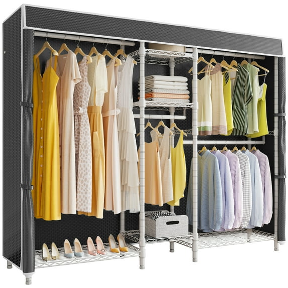VIPEK Classic V6C Heavy Duty Covered Clothes Rack 5 Tiers Wire Garment Rack White Metal Clothing Rack with Black Oxford Cover
