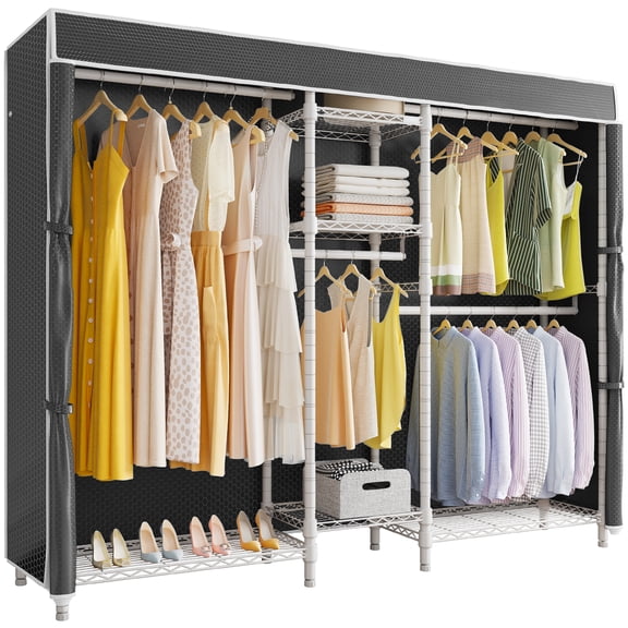 VIPEK Classic V6C Heavy Duty Covered Clothes Rack 5 Tiers Wire Garment Rack White Metal Clothing Rack with Black Oxford Cover