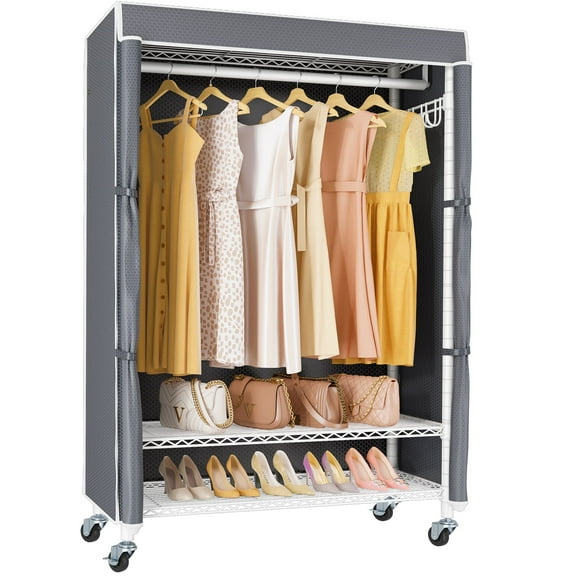 VIPEK R3C Durable Clothes Rack Rolling Clothing Storage, White Rack Gray Cover