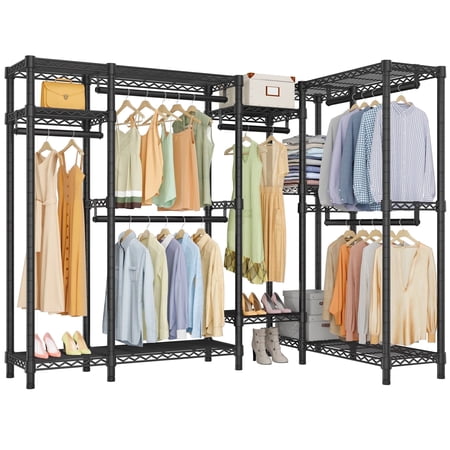 VIPEK L22 Heavy Duty Clothes Rack L Shaped Garment Rack Metal Clothing Rack, 76"L x 45"W x 76.4"H, Max Load 1400LBS, Black