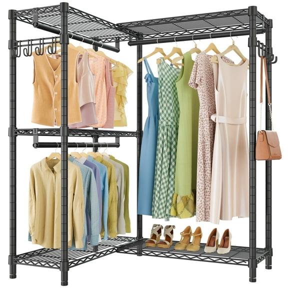 VIPEK L4 Garment Rack L Shaped Clothes Rack for Corner, Freestanding Portable Wardrobe Closet Heavy Duty Clothing Rack, Black
