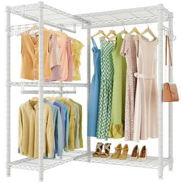 VIPEK L4 Garment Rack L Shaped Clothes Rack for Corner, Freestanding Portable Wardrobe Closet Heavy Duty Clothing Rack, White