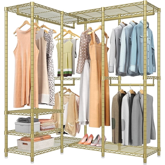 VIPEK L40 Garment Rack L Shape Clothes Rack for Corner Freestanding Closet, 53.75"L x 38"W x 75.6"H, Load Capacity 1110 LBS, Gold