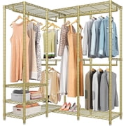 VIPEK L40 Garment Rack L Shape Clothes Rack for Corner Freestanding Closet, 53.75L x 38W x 75.6H, Load Capacity 1110 LBS, Gold