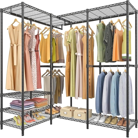 VIPEK L40 Plus Garment Rack L Shaped Clothes Rack for Corner, Freestanding Portable Wardrobe Closet Heavy Duty Clothing Rack for Hanging Clothes, 60.6"L x 45"W x 76.4"H, Load Capacity 1300LBS, Black