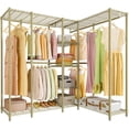 thumbnail image 1 of VIPEK L50 Wire Garment Rack L Shaped Clothes Rack for Corner, Protable Freestanding Wardrobe Closet Rack Heavy Duty Clothing Rack Clothes Storage Organizer Closet for Bedroom, 67.5"Lx38"Wx76.4"H, Gold, 1 of 7