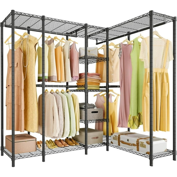 VIPEK L50 Wire Garment Rack Large Corner Freestanding Wardrobe Closet Rack, Multi-function L Shaped Clothes Rack Heavy Duty Metal Clothing Rack for Hanging Clothes, Max Load 1300LBS, Black