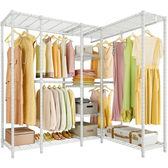 VIPEK L50 Wire Garment Rack Large L Shaped Closet Rack for Corner, Multi-function Protable Clothes Rack Heavy Duty Metal Clothing Rack Clothes Storage Organizer Closet, 67.5"Lx38"Wx76.4"H, White