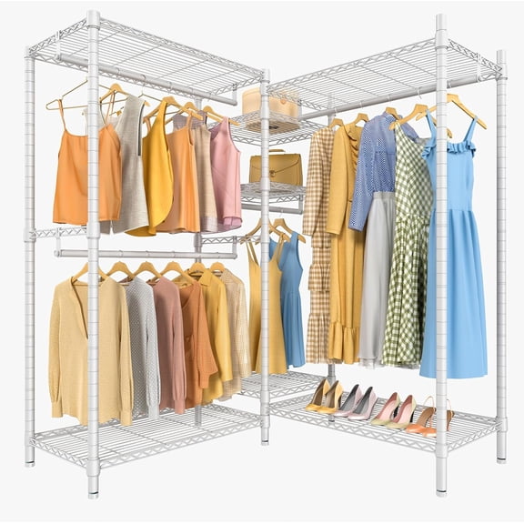 VIPEK L6 L Shape Clothing Rack 5-Tier Wire Garment Rack, 42" L x 42" W x 76.4" H, Max Load 850LBS, White
