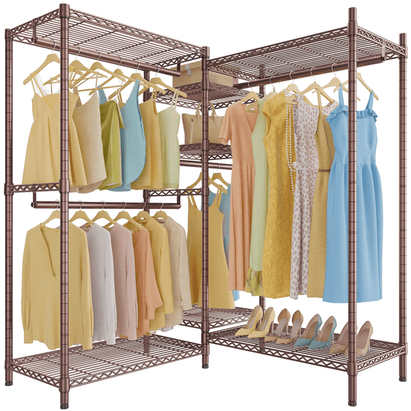 VIPEK L6 Wire Garment Rack Heavy Duty Clothes Rack for Hanging Clothes, 5 Tiers Freestanding Closet Rack with 7 Shelves & 4 Hanging Rods, Bronze