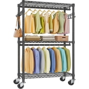 VIPEK R2 Clothes Rack Heavy Duty Clothing Rack for Hanging Clothes, Rolling Garment Rack Adjustable Closet Racks with Double Rods & Hooks, Freestanding Wardrobe Closet Coat Storage Racks, Black
