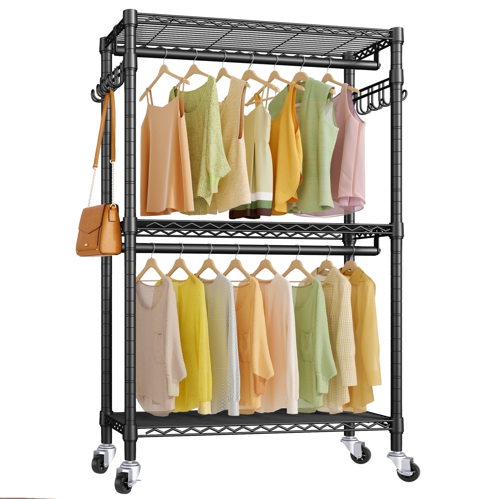 VIPEK Black Heavy Duty Rolling Garment Rack with Adjustable Shelves