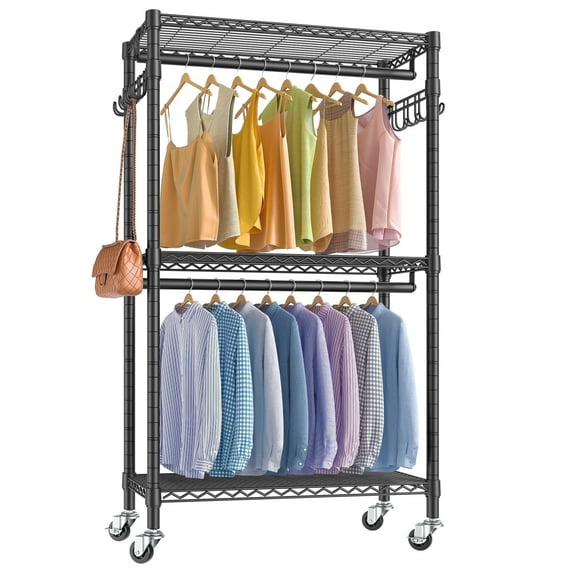 VIPEK R2 Medium Rolling Clothes Rack Heavy Duty Clothing Rack Freestanding Closet Wardrobe, 29.5"Lx16.5"Wx76.8"H, Black