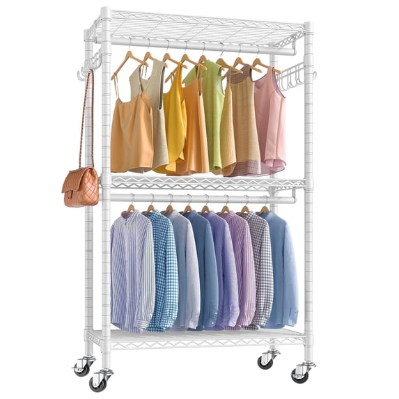 VIPEK R2 Medium Rolling Clothes Rack Heavy Duty Clothing Rack Freestanding Closet Wardrobe, 29.5"Lx16.5"Wx76.8"H, White