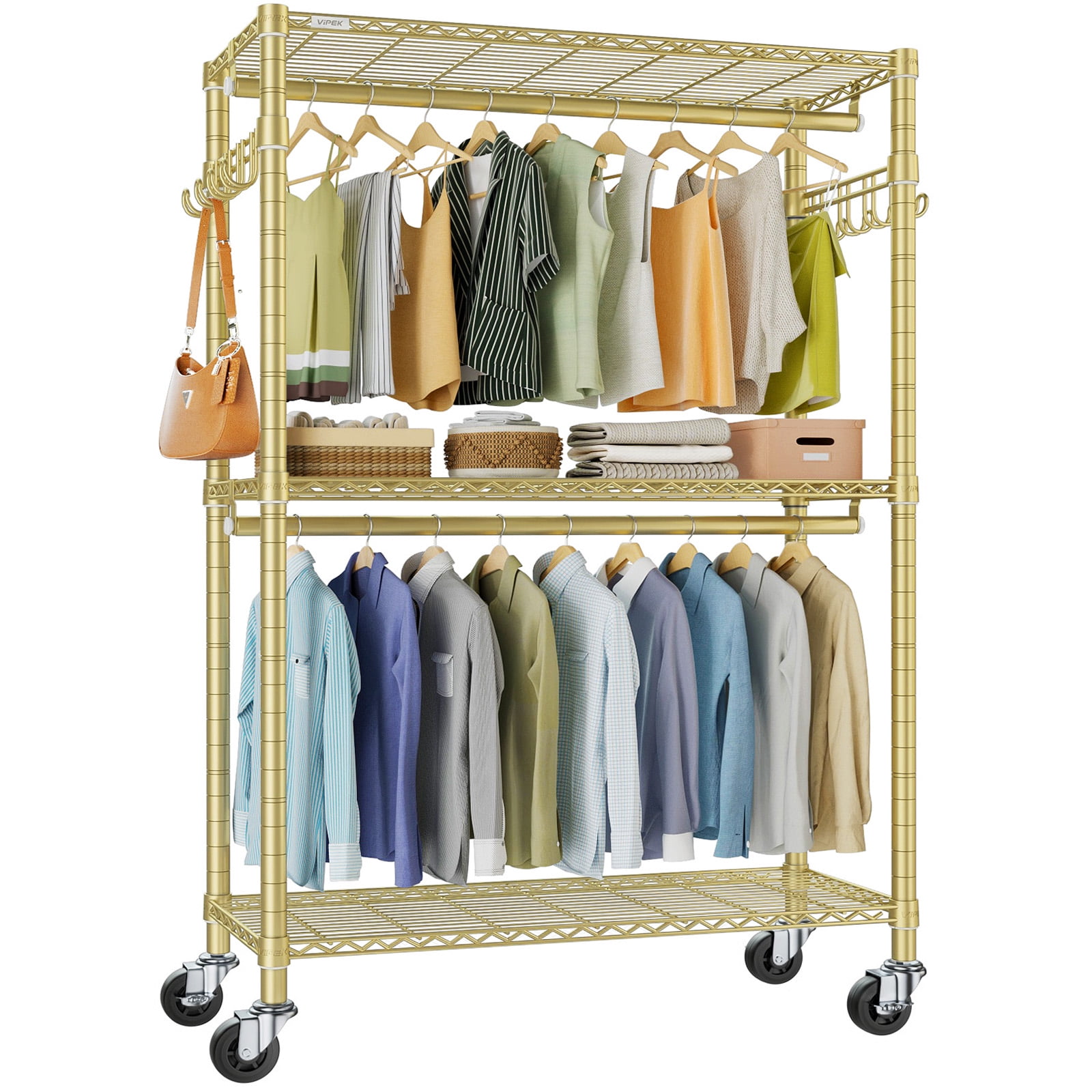 VIPEK, R2 Plus Heavy Duty Rolling Garment Rack, 3-Tier, Gold - Walmart.com