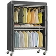 thumbnail image 1 of VIPEK R2C Plus Heavy Duty Rolling Garment Rack with Cover Clothing Rack Portable Closets with Adjustable 3 Wire Shelving and Double Rods Wardrobe on Wheels, White Rack with Black Cover, 1 of 7
