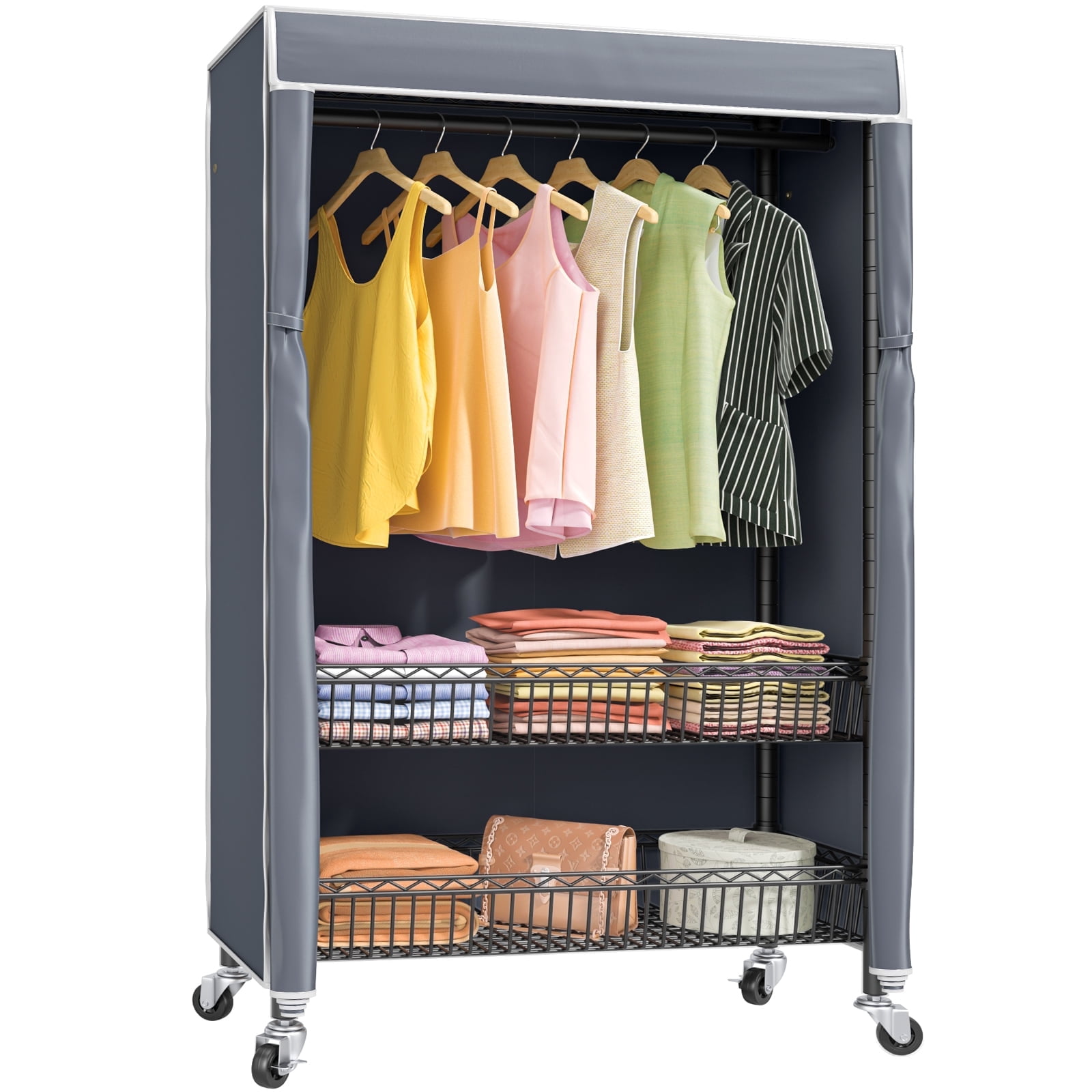 VIPEK Durable Clothes Rack Clothing Storage with 2 Closet Baskets 4 ...