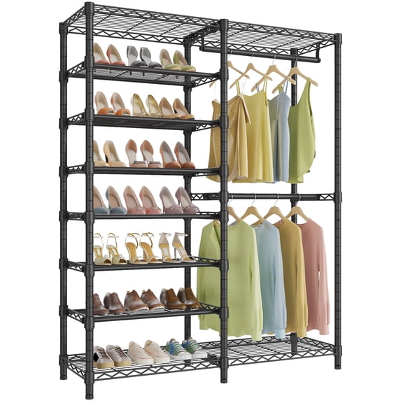 VIPEK S2 Heavy Duty Clothes Rack with Shoe Shelves Freestanding Clothing Rack with 6-Tier Shoe Rack, Black