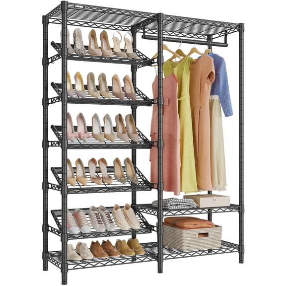 VIPEK S20 Clothes Rack with Heavy Duty Shoe Shelves (25 tilt angle), 850lbs Freestanding Metal Clothing Rack with 10-Tiers Shelves, Adjustable and Removable, Space Saving Closet Organizer, Black