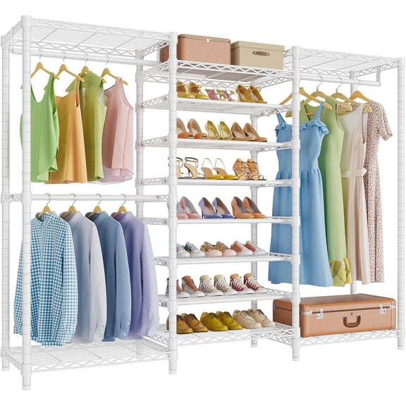 VIPEK S3 Heavy Duty Garment Rack Free Standing Clothes Rack Closet Storage Organizer Large Wardrobe with 6-Tier Shoe Rack, White