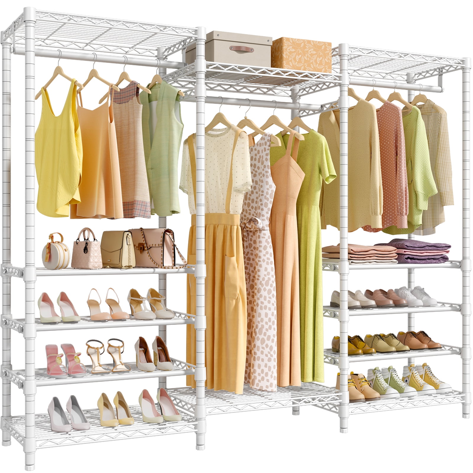 Costway 2-Tier Bamboo Garment Rack Clothing Storage Organizer Coat Hanger  w/ Rod & Hooks