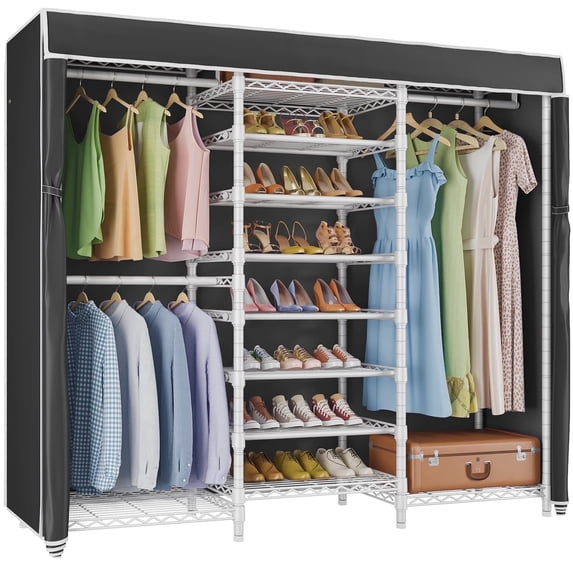 VIPEK S3C Heavy Duty Portable Closet, Adjustable Shoe Rack Wire Shelf, Custom White Rack with Black Cover