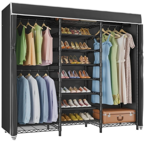 VIPEK S3C Heavy Duty Portable Closet with Adjustable Shoe Rack Wire Shelf, Custom Black Rack with Black Cover